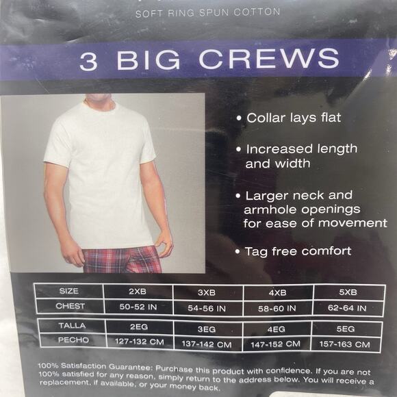 Fruit Of the Loom Undershirts T-Shirts Size 2XB 3-pk Big Man Crew White - Picture 5 of 6
